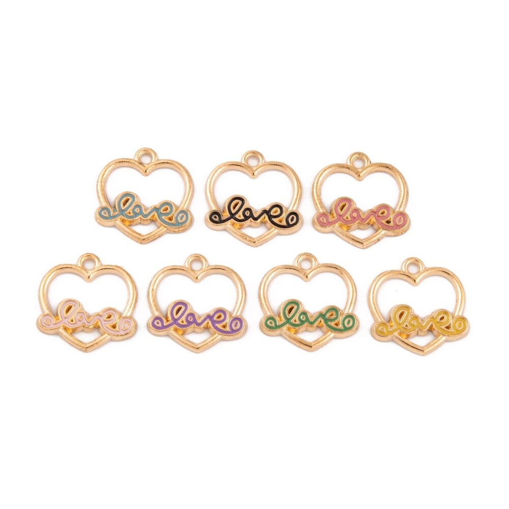 6455 100 pcs Heart Shape Enamel Alloy Charms Heart Love Word Charms